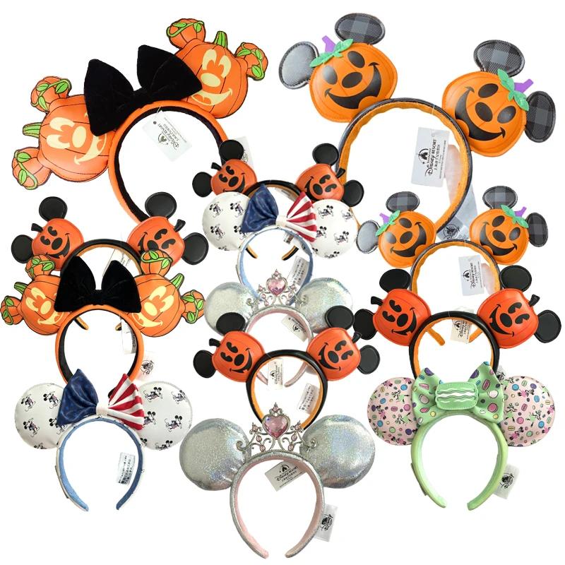 Disney citrouille Mickey Minnie bandeau adultes/enfant Disneyland PU cuir arc oreille femmes cadeaux