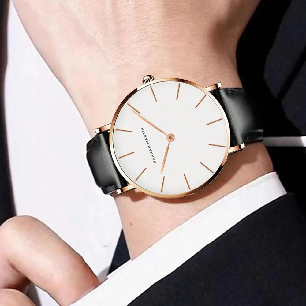 Dropshipping Haute Qualité Rose Cadran En Or Montre Hommes En Cuir Imperméable À L'eau Montre-Bracel
