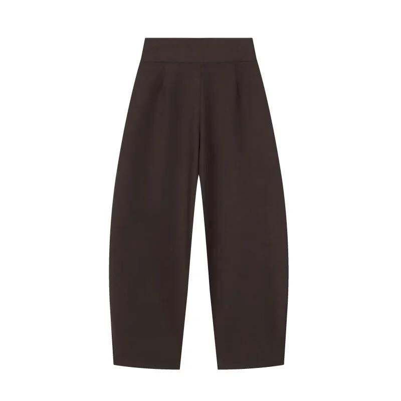 Pantalon large pour femme, style rétro, couleur foncée, plissé, taille haute, décontracté, pour le t