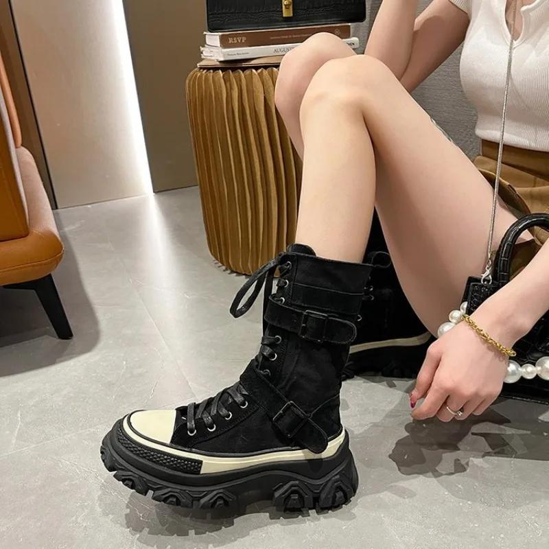 Rock Shoes – bottes de luxe à talons plats pour femme, chaussures de styliste, bout rond, mode autom