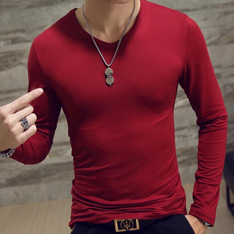 T-shirt à Manches sulfet Col Rond pour Homme, Vêtement Basique, Slim, Décontracté, Couleur Unie, Pri
