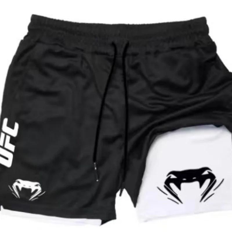 Shorts de sport UFC pour homme, taille européenne, double couche, confortables, respirants, avec poc