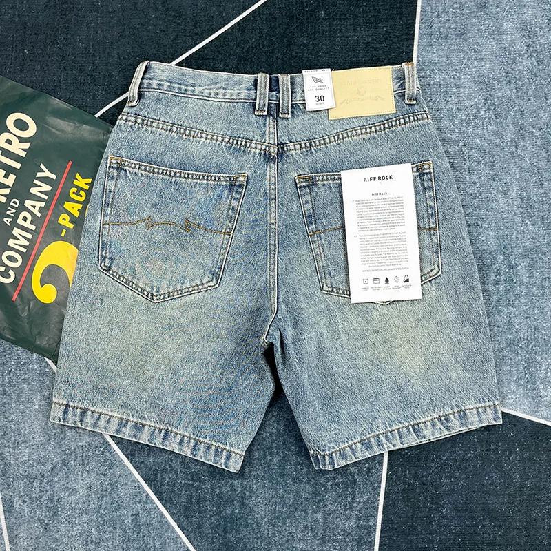 Short en jean rétro américain lourd pour hommes, nouveau pantalon capre droit et décontracté, été 20