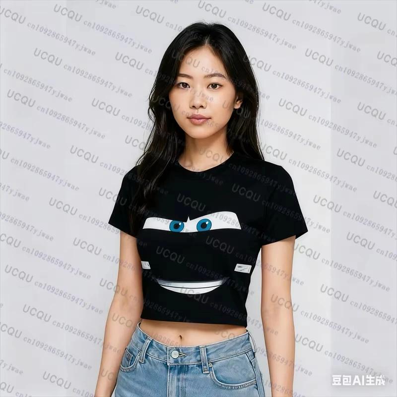 T-shirt court pour femme à imprimé Lightning McQueen Cars, manches courtes, style streetwear Y2K, co