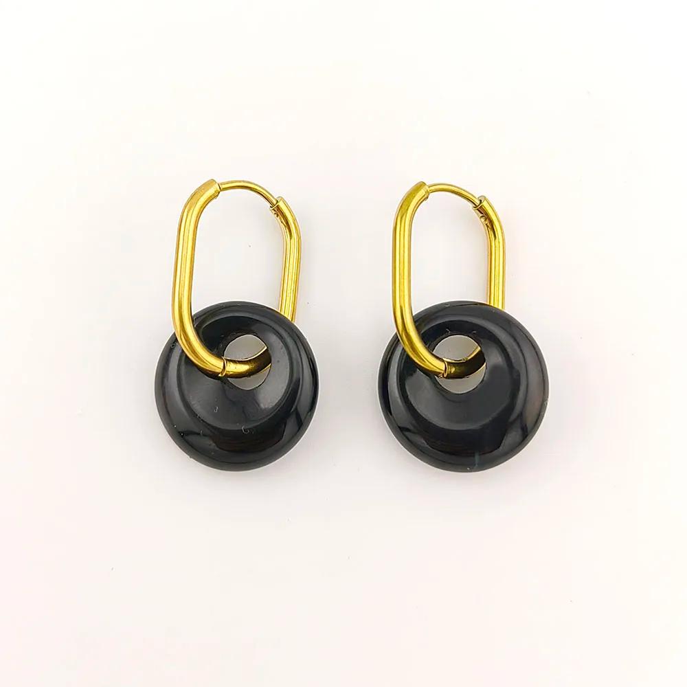 Boucles d'oreilles créoles en acier inoxydable et pierre naturelle pour femmes