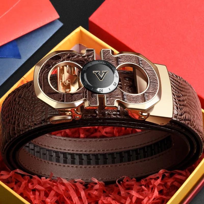 Ceinture élégante à boucle automatique pour hommes – Véritable motif carré texturé en faux, noir, de