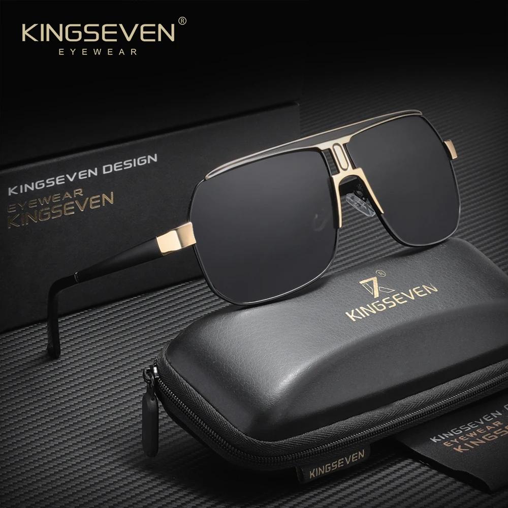 KINGSEVEN Lunettes de soleil de luxe modernes pour hommes et femmes, polarisées UV400, monture large
