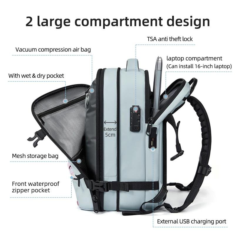 Sac à dos de voyage décontracté 16 pouces compression sous vide sac à dos pour ordinateur portable U