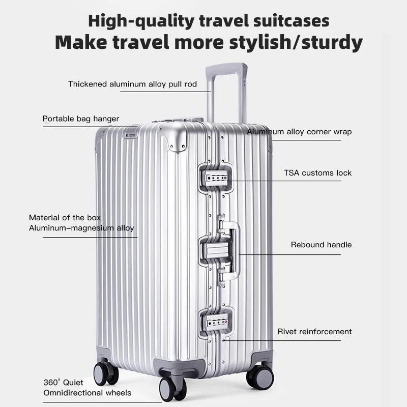 Valise de voyage en alliage aluminium-magnésium, bagage à roulettes, bagage cabine