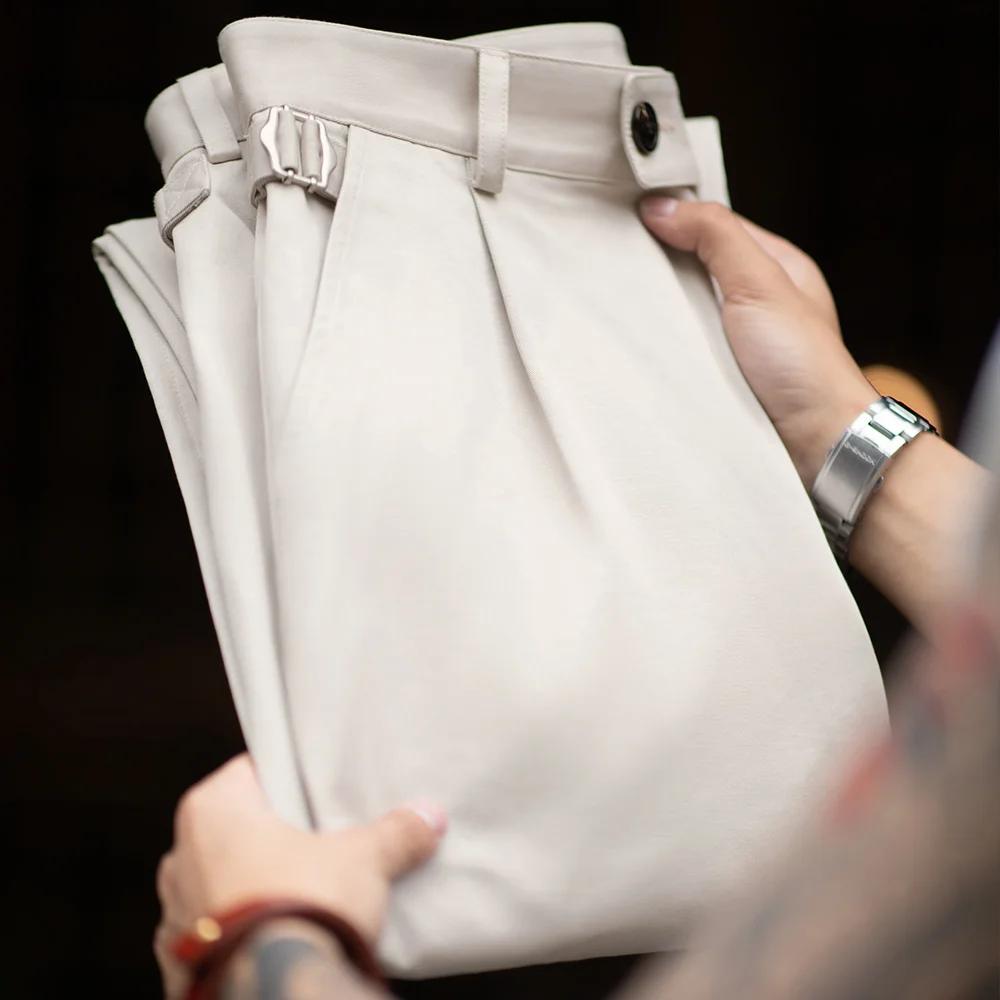 Maden-Pantalon Vintage Gentleman Naples, Mode Coréenne, Décontracté, Bouton Paris, Droit, Large, FJ1
