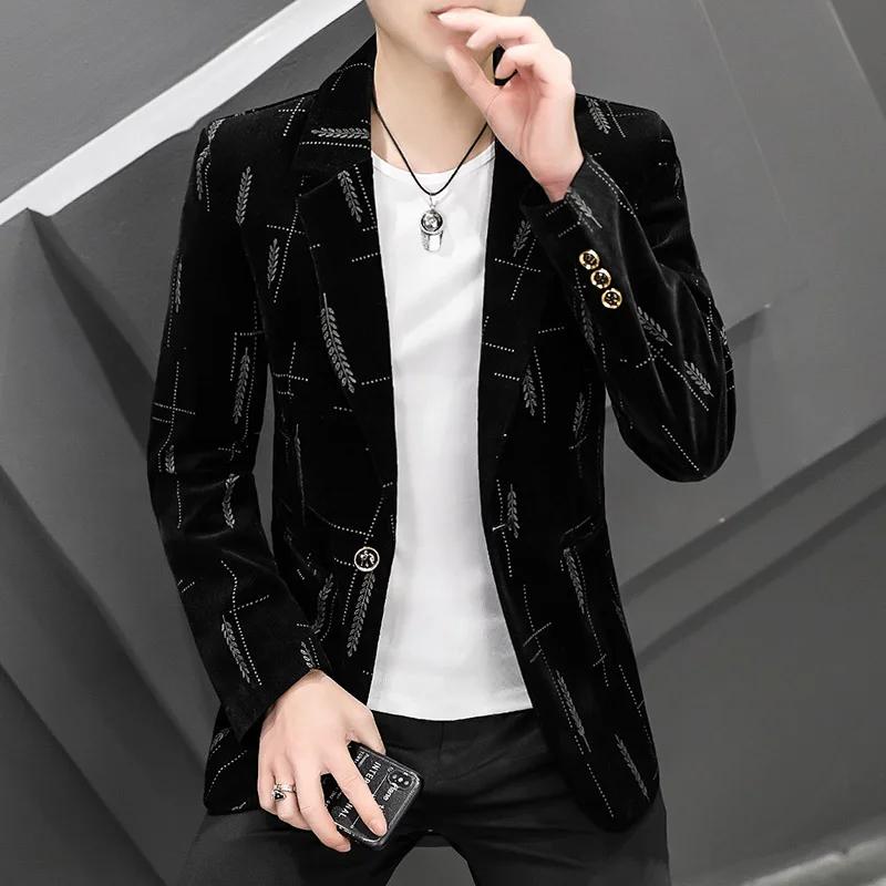 Veste en velours côtelé mince pour hommes, blazers trempés, manteau décontracté, robe d'affaires, so