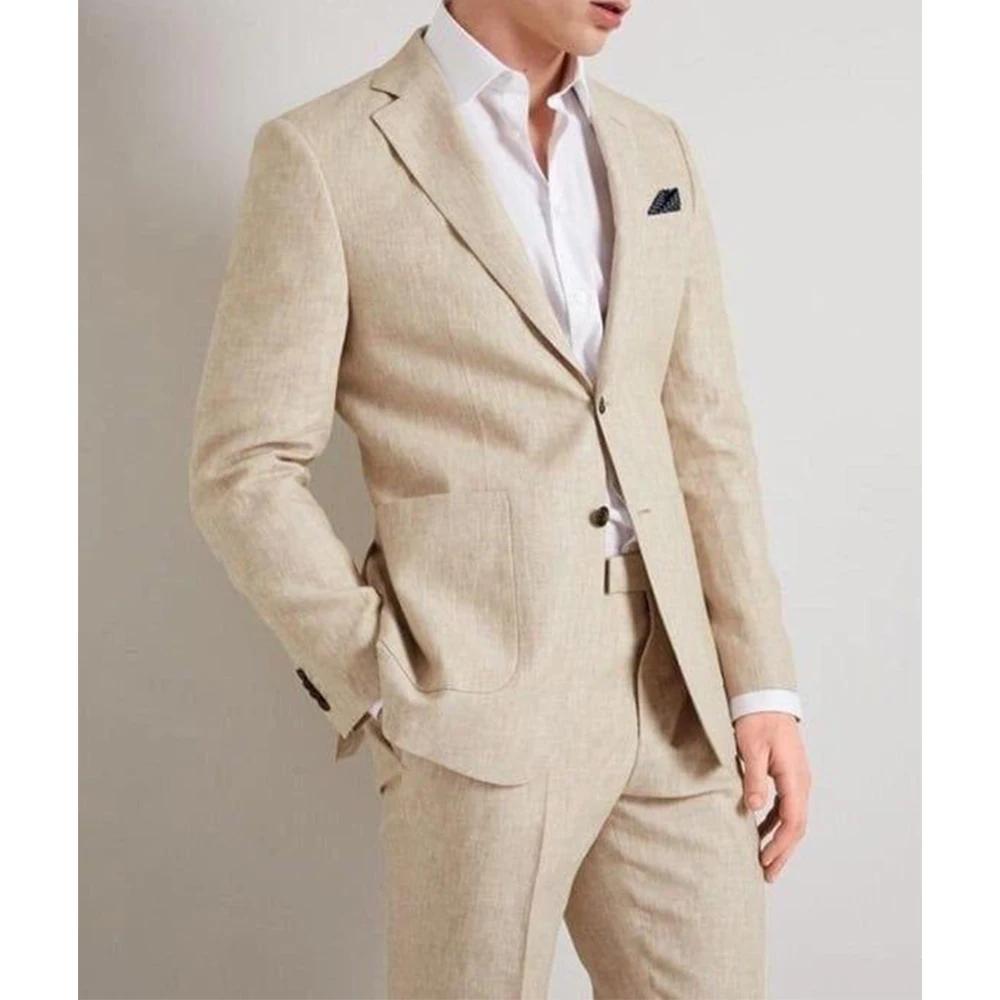 Ensemble Complet Élégant en Lin Fin et Respirant pour Homme, Vêtement Confortable pour Mariage Forme