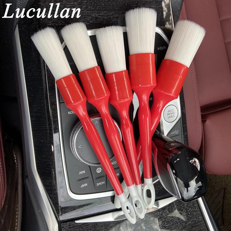 Lucullan – brosses de détail de voiture à manche rouge, ensemble de 5 pièces, cheveux doux, Accessoi
