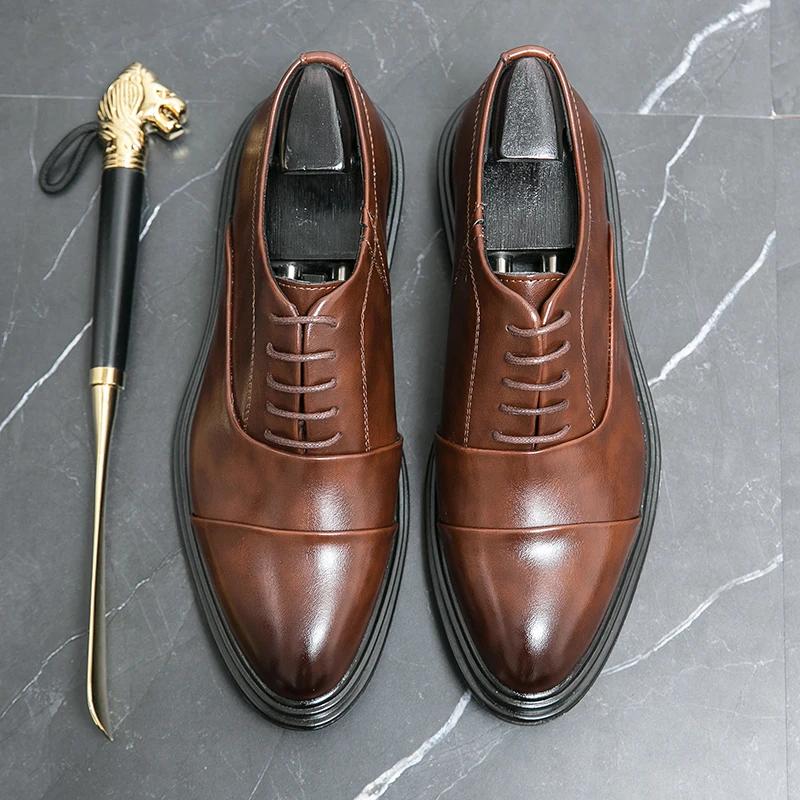 Chaussures en cuir véritable pour hommes, confortables, décontractées, formelles, à lacets, pour tou