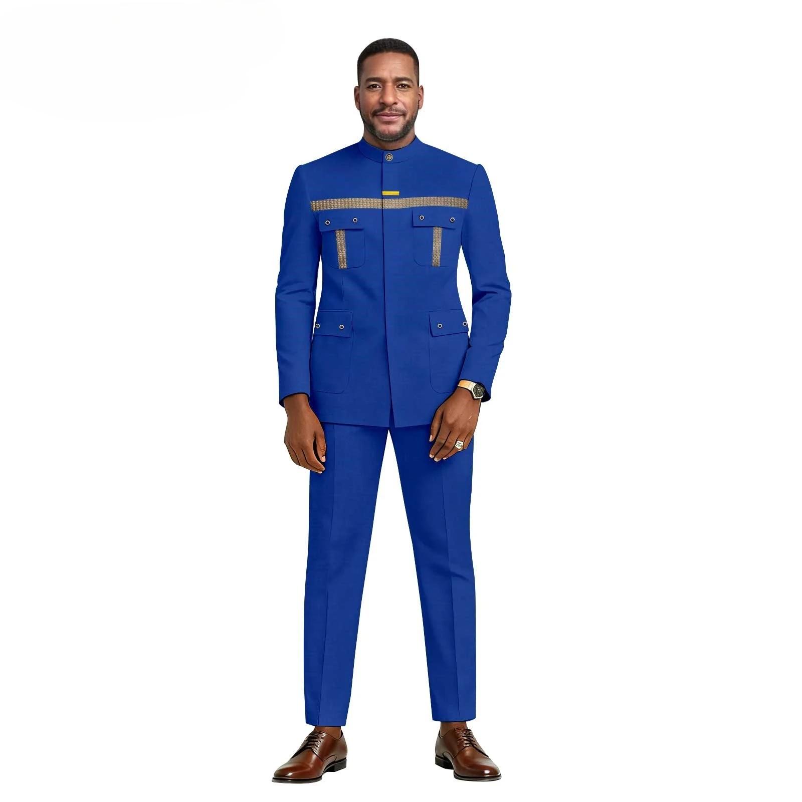 Nouvel ensemble deux pièces décontracté et coloré pour homme africain, coupe ajustée - Costume pour 