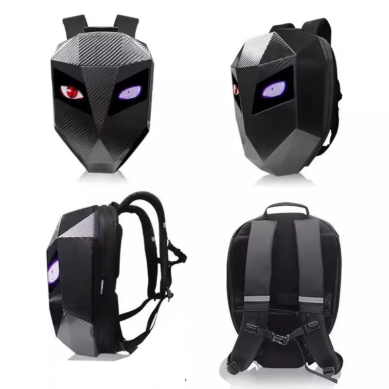LED Moto Rider sac à dos yeux lueur modèle fibre de carbone texture casque locomotive sac à dos sac 