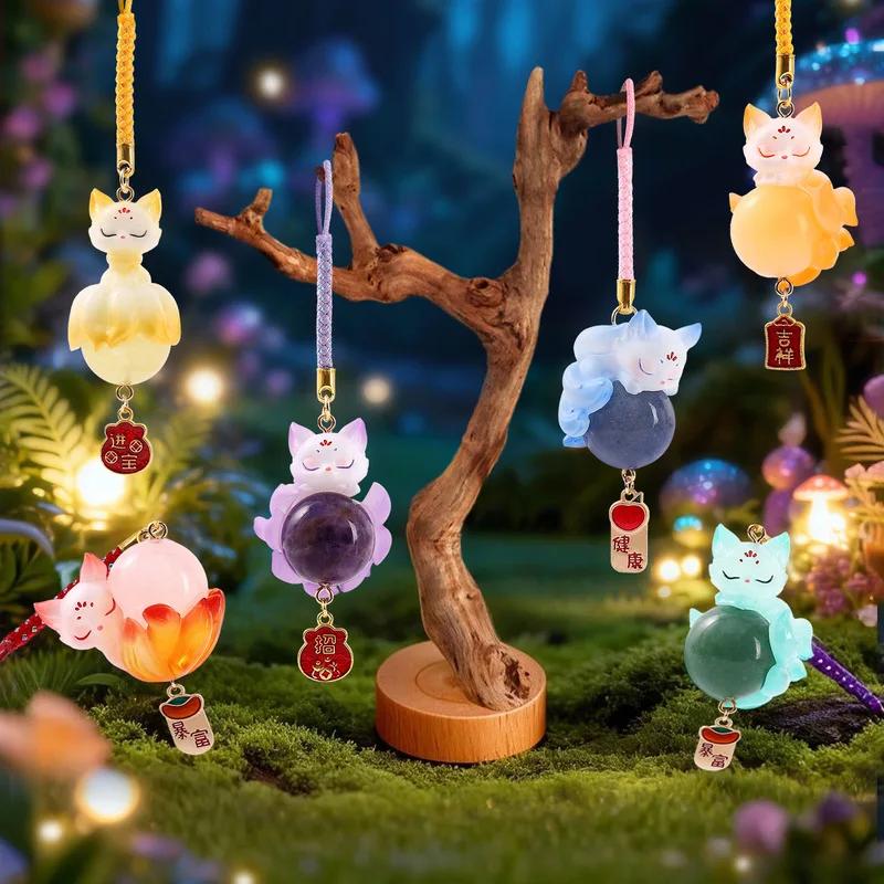 Pendentif en résine de renard à neuf queues de style chinois mignon, porte-bonheur, décoration de vo