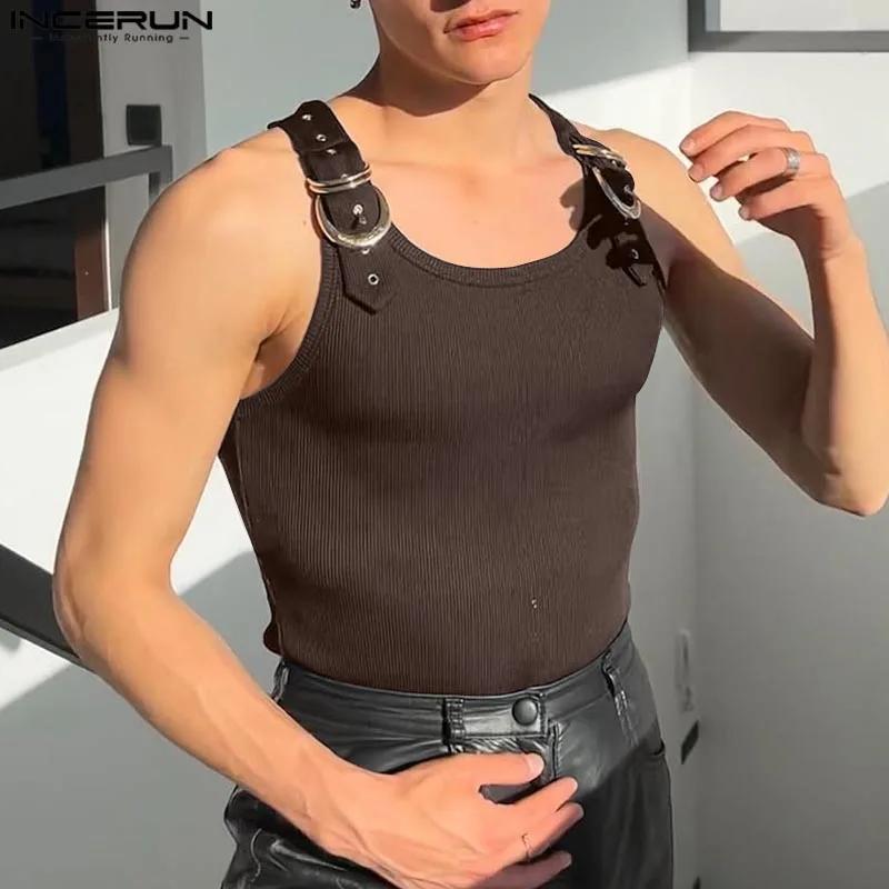 INCERUN hauts Style américain mode nouveaux hommes déconstruction conception boucle en métal maille 