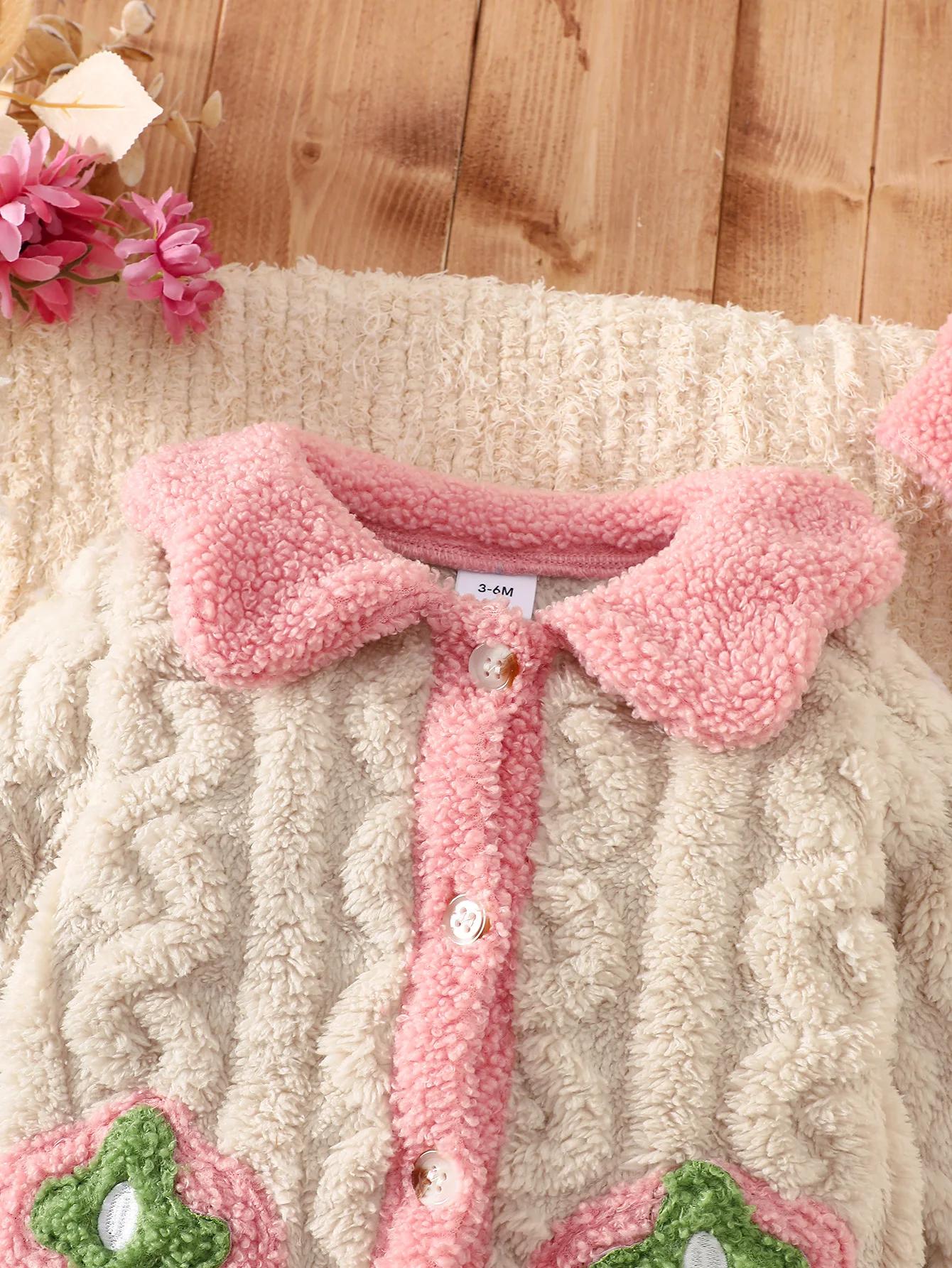 Ensemble barboteuse bébé en polaire épaisse double face avec col en peluche, barboteuse tricotée à m