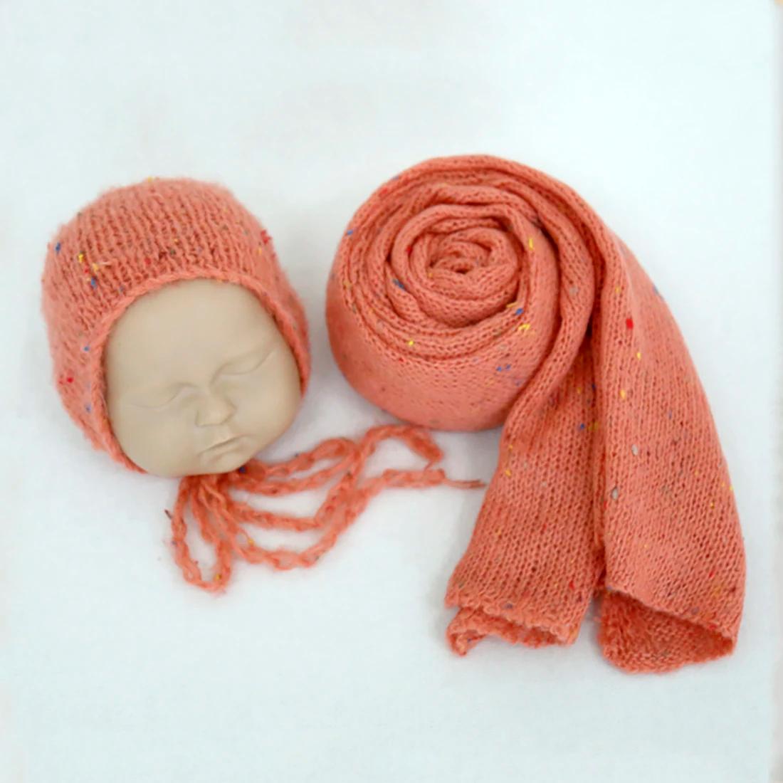 Ensemble vintage tricot bébé - Chapeau lapin et enveloppe mohair - Accessoire photo nouveau-né