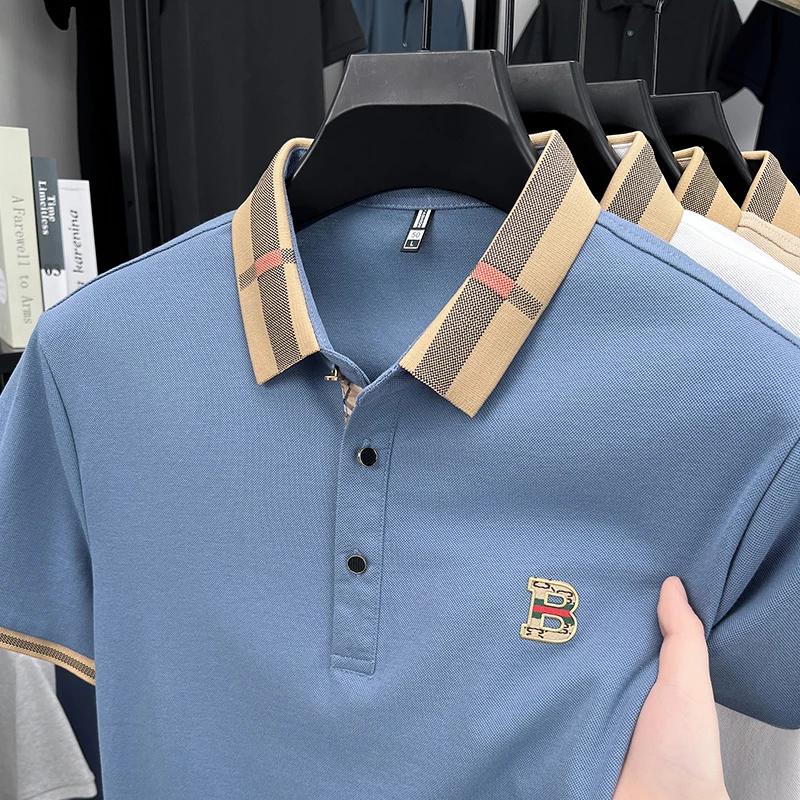 Polo homme classique à manches courtes, 100% coton pur, confortable, avec badge lettre, nouvelle col