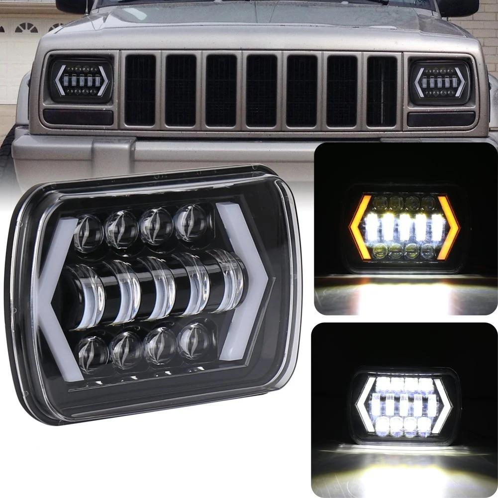 90W 7x6 ''5X7" phare LED étanche blanc DRL ambre clignotant pour Jeep YJ Cherokee XJ camions H4 phar