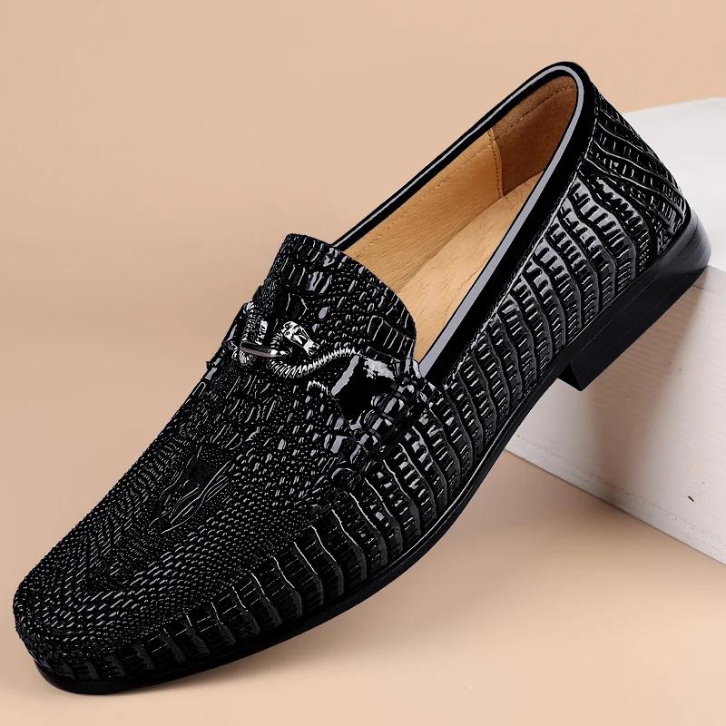 Mocassins en cuir véritable pour hommes, motif crocodile, chaussures décontractées pour hommes, chau