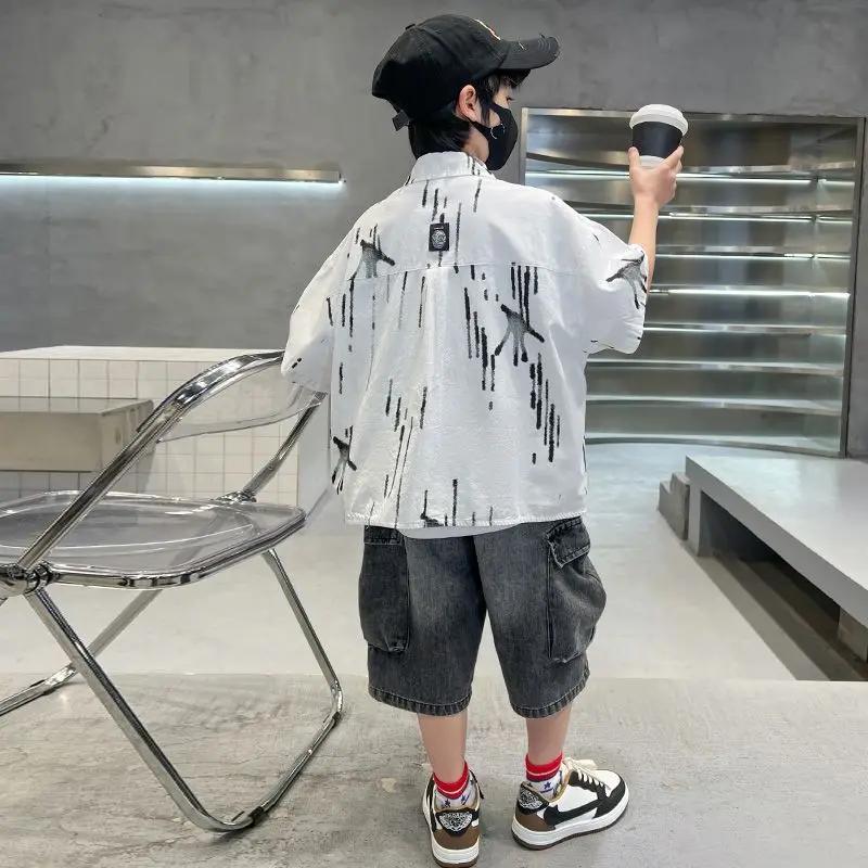 Ensemble chemise d'été pour garçons, T-shirts pour enfants, vêtements pour enfants de 10 à 14 ans, c