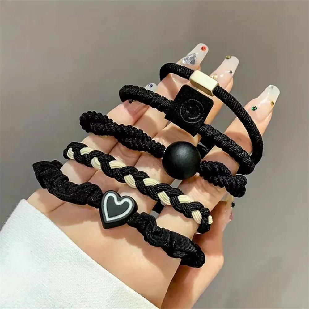 Ensemble d'attaches de cheveux de Style Simple, 5/10/20 pièces, corde tressée, décor de cœur, chouch
