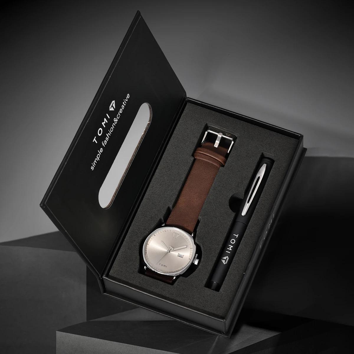 TOMI nouveau 2 pièces de luxe hommes d'affaires montre coffret cadeau Simple et décontracté hommes c