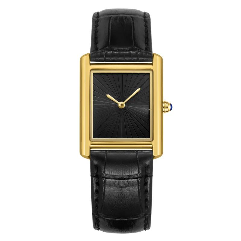 Nouvelle montre carrée classique pour hommes femmes conception Simple à deux mains bracelet en cuir 