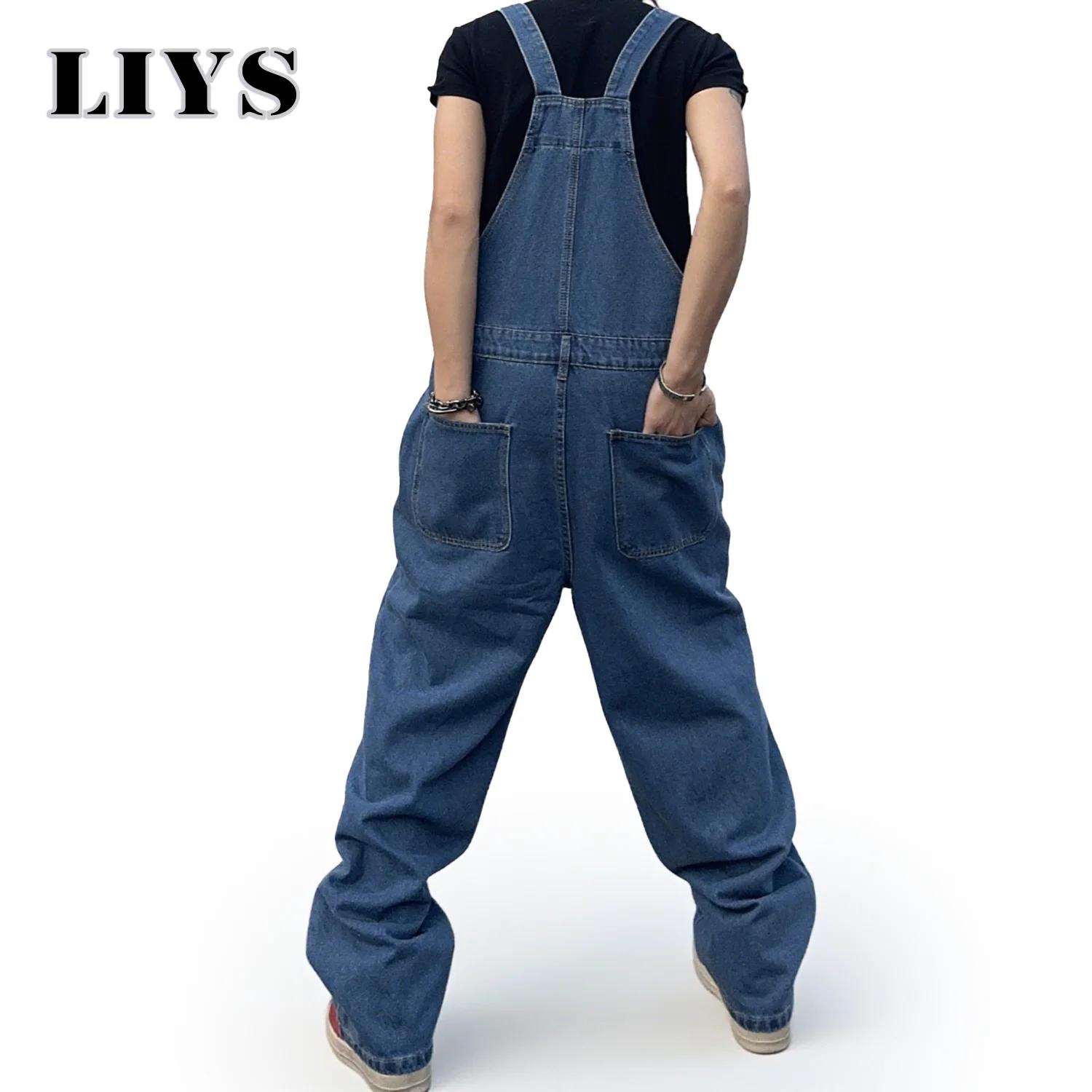 Salopette pour hommes Denim bretelles Simple Baggy jean hommes rue décontracté solide taille moyenne
