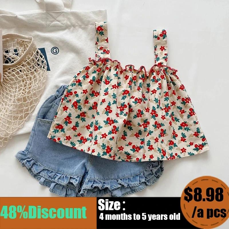Ensemble de tenues d'été pour filles, vêtements décontractés pour enfants, jupe à bretelles fragment