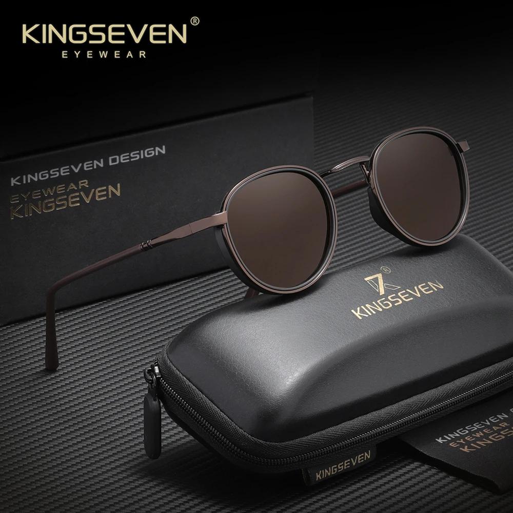 KINGSEVEN Lunettes de soleil rétro pour hommes et femmes, monture ronde, polarisées, accessoires de 