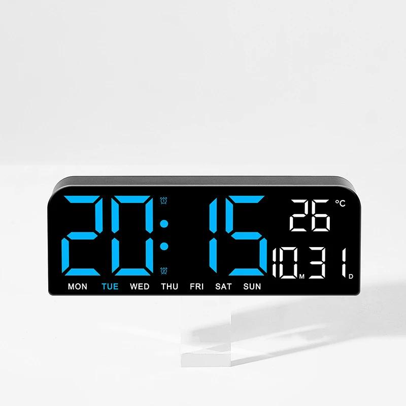 Grande horloge murale numérique LED, affichage de la température, Date, semaine, compte à rebours, r