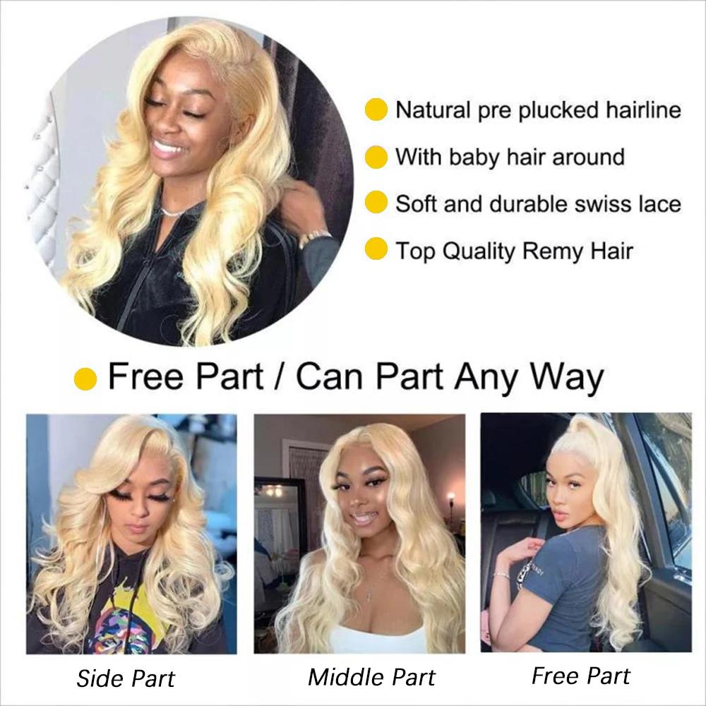 Perruque Lace Front Wig Body Wave Brésilienne Naturelle, Cheveux Humains, Blond 613, 13x4, 13x6, Tra