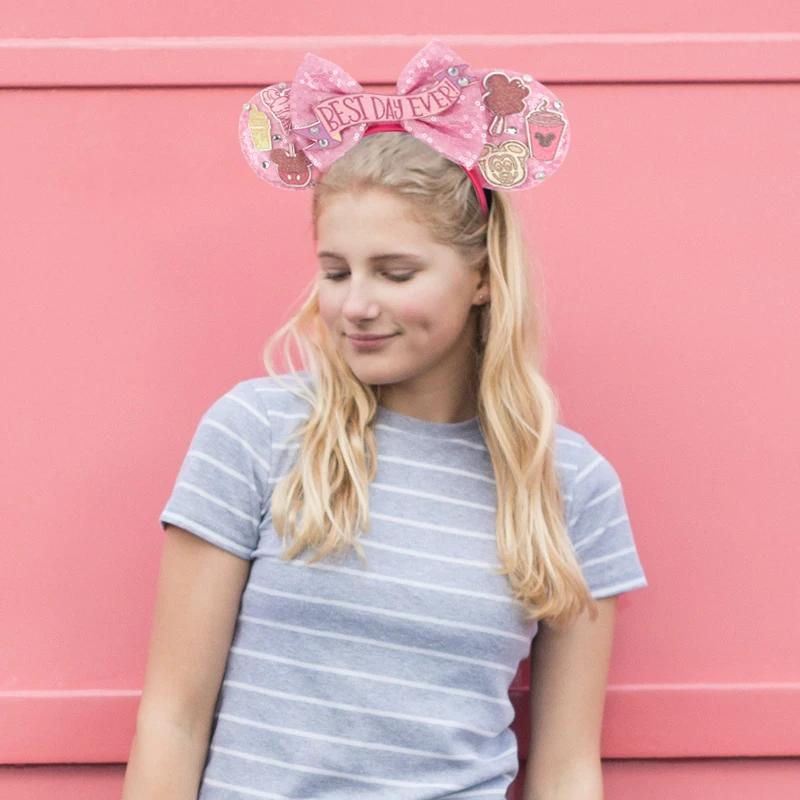 Serre-tête Disney 2026 avec oreilles de Mickey pour filles et femmes, avec sequins et nœud de 5 pouc