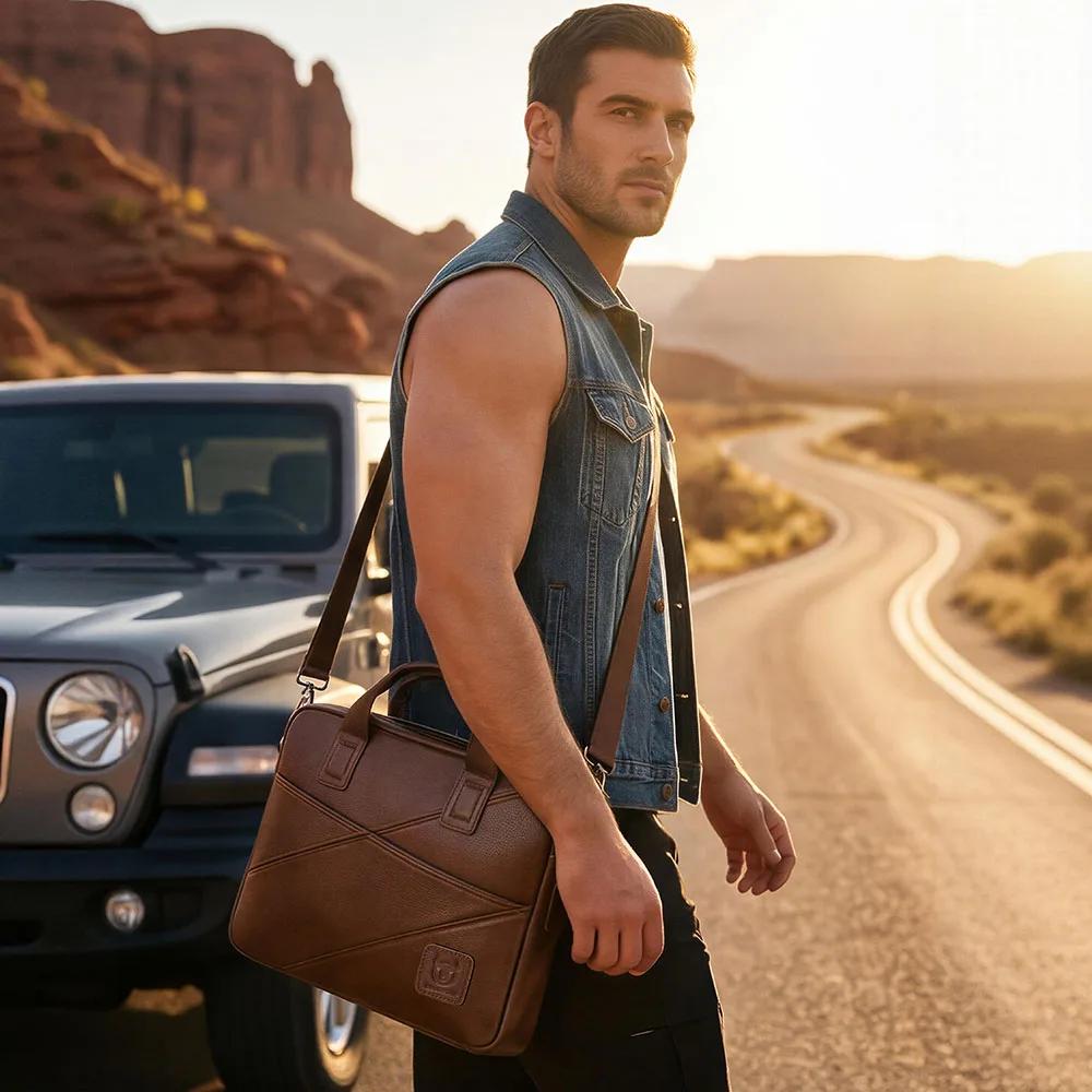 BULLCAPTAIN porte-documents en cuir pour hommes avec grande capacité sac à main multifonctionnel sac