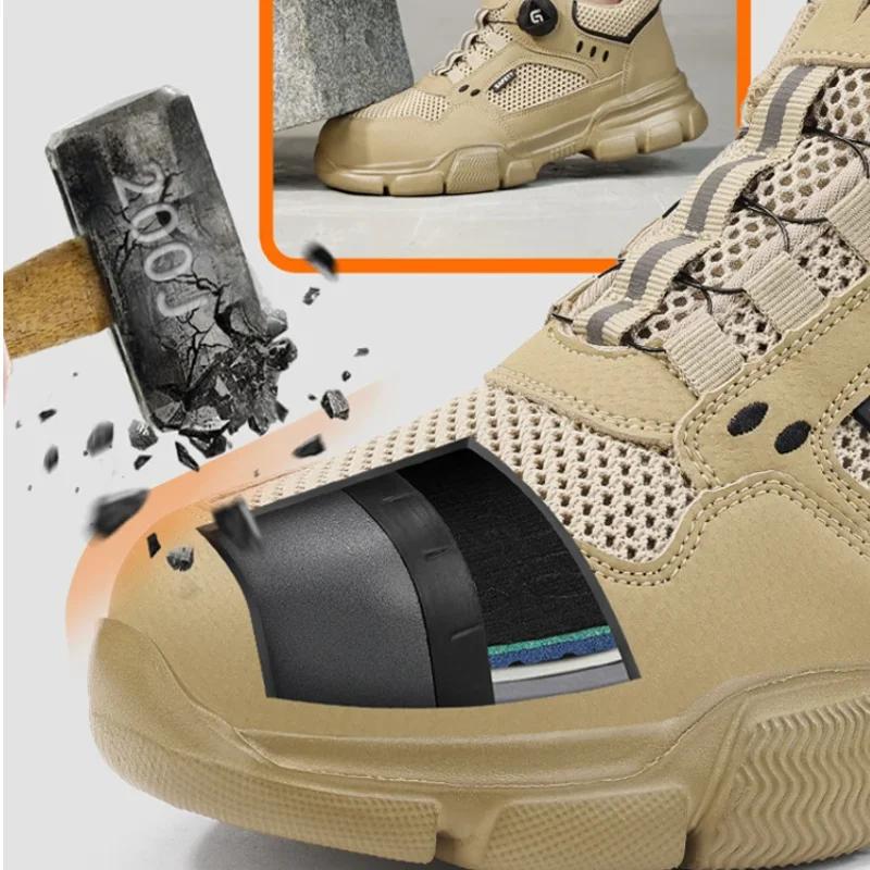 Chaussures de sécurité respirantes pour hommes avec bouton rotatif, anti-perforation et anti-écrasem