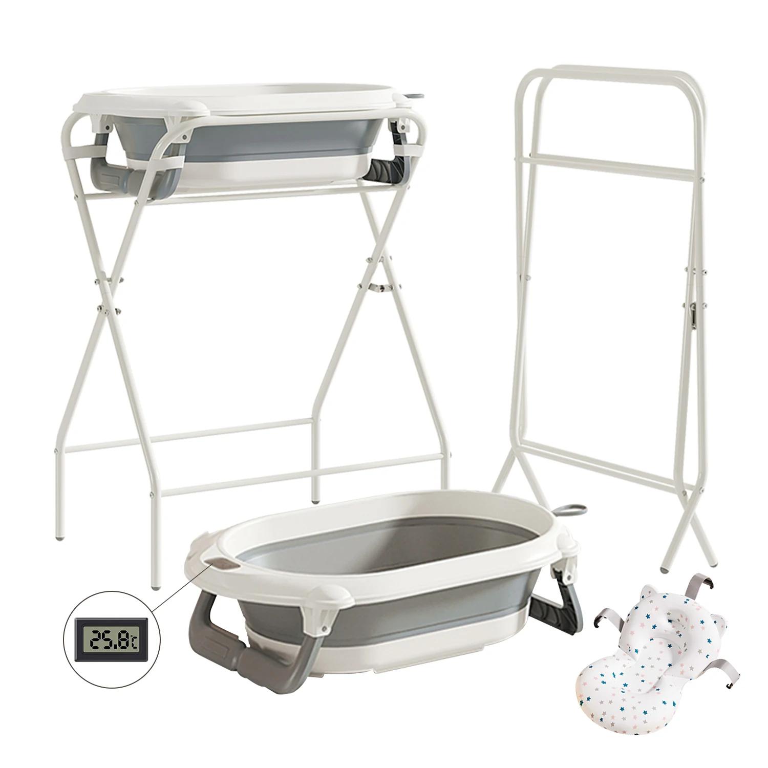 Baignoire bébé 3 en 1 avec support, baignoire pliable pour bébé de la naissance à la petite enfance 