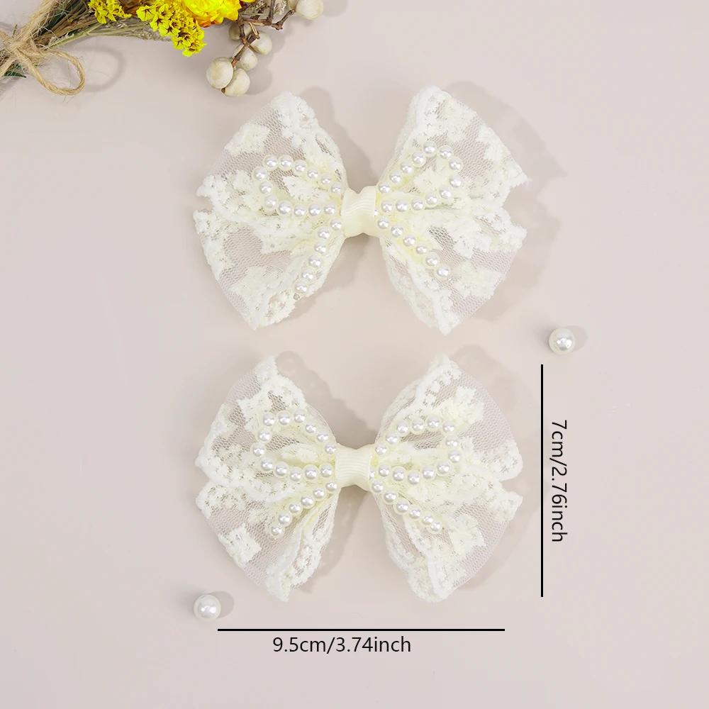 Pinces à cheveux avec nœud en dentelle pour filles, 2 pièces, épingles à cheveux en perles douces, B
