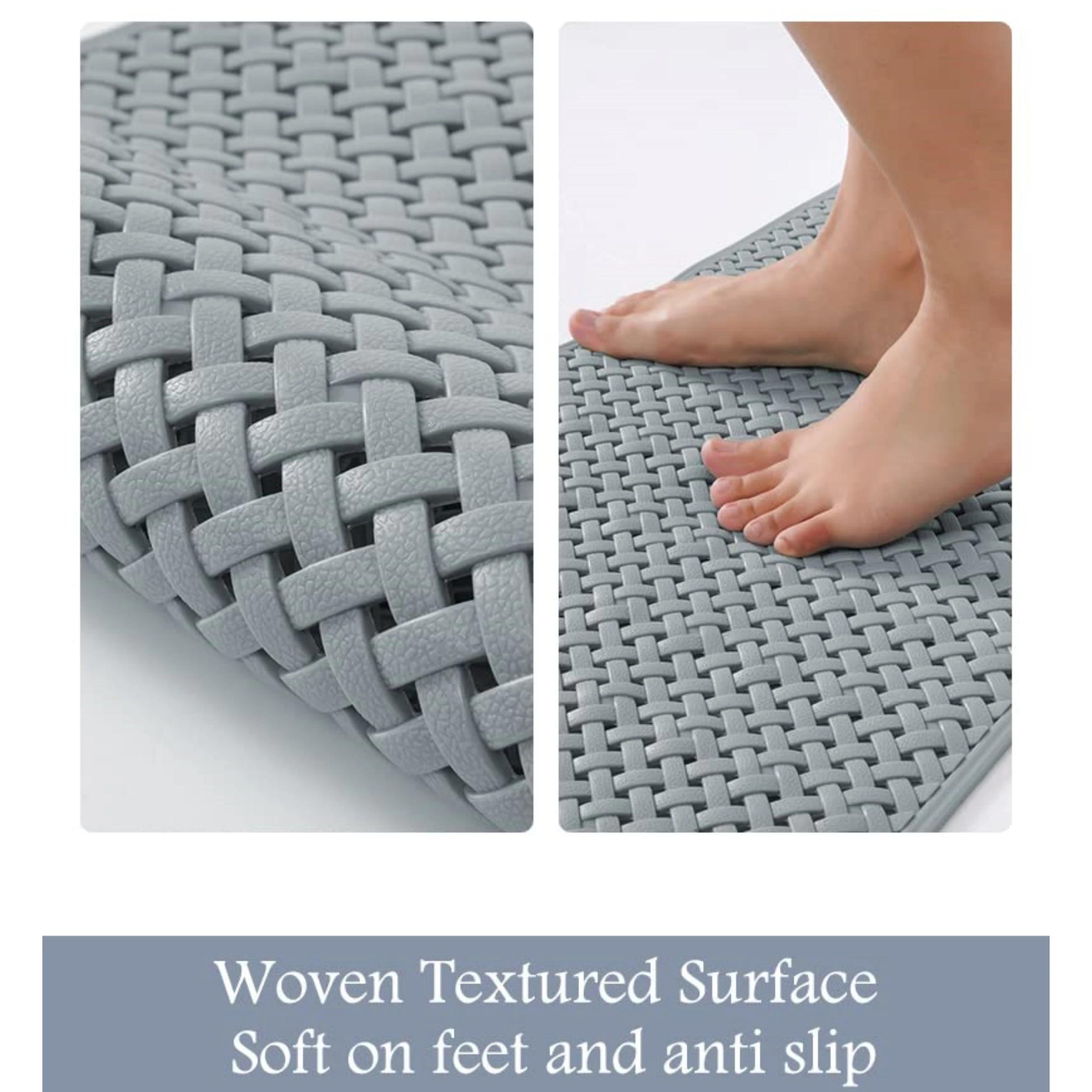 Tapis de bain antidérapant avec ventouse et trou de vidange, tapis de douche doux lavable en Machine