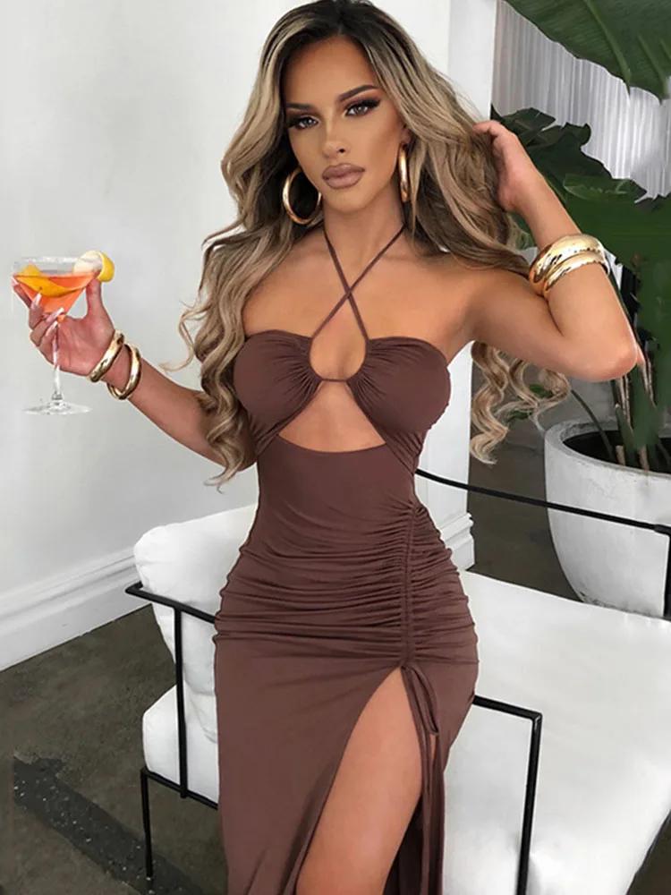 Sans manches Sexy femme Midi dos nu robes mince boîte de nuit fête femmes robe moulante robes Elegan