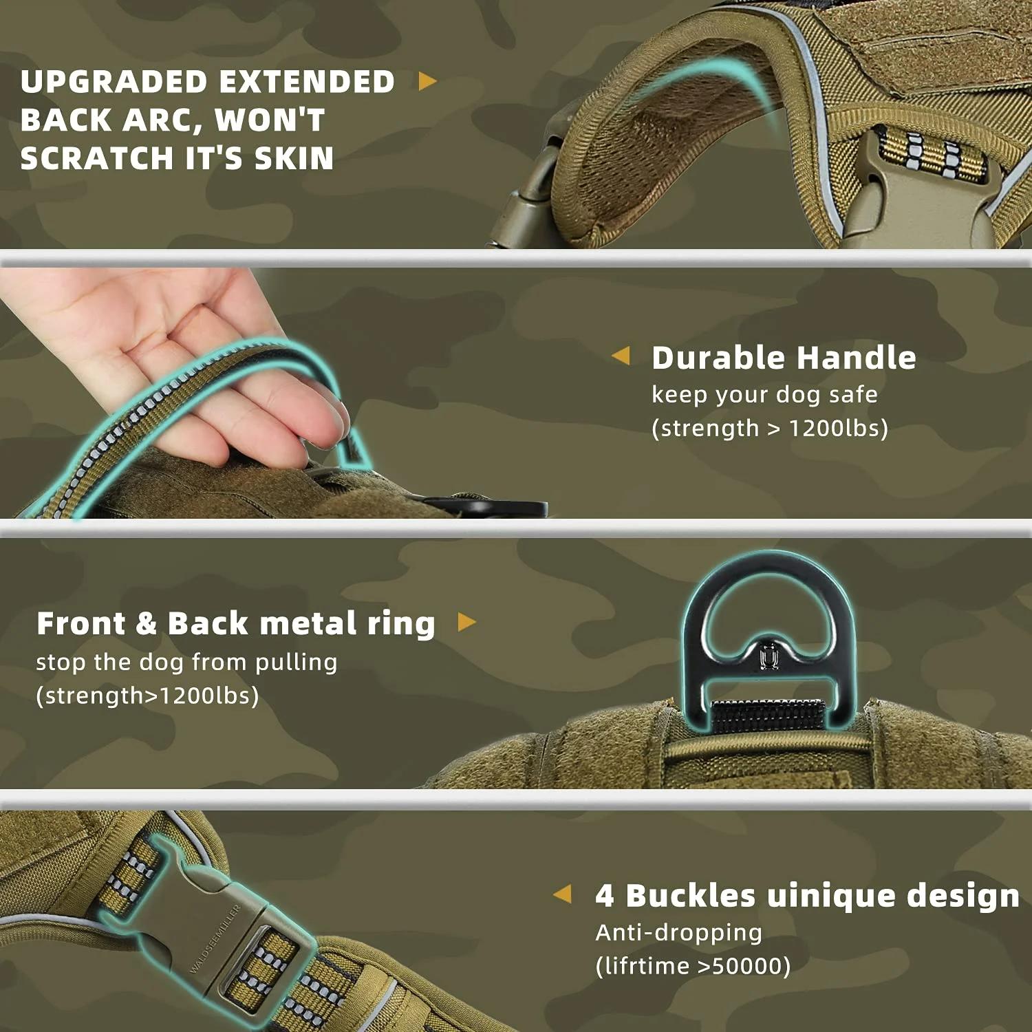 Harnais tactique pour chien, harnais pour chien sans traction, harnais de gilet MOLLE respirant régl