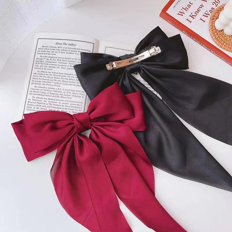 Élégante Pince à Cheveux en Ruban avec Grand Nœud Uni pour Femme et Fille, Bandeaux Doux en Satin, É