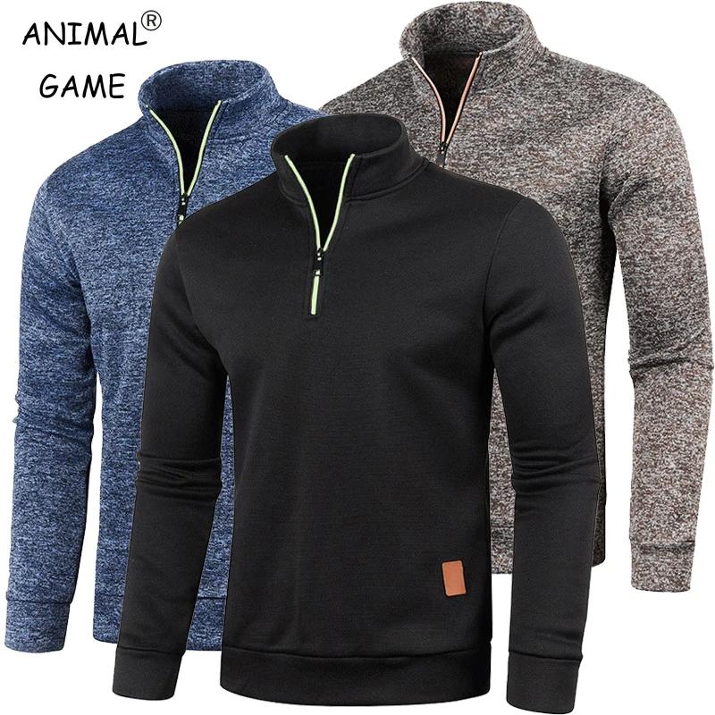 Sweat-shirt à manches longues et demi-fermeture éclair pour homme, couleur unie, pull à col roulé, S