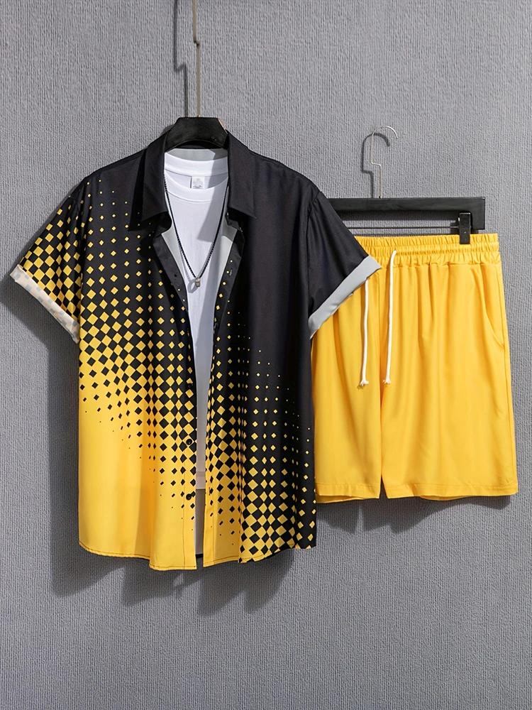 2025 nouveaux hommes à manches courtes chemise hawaïenne ensemble de sport été tous les jours hommes