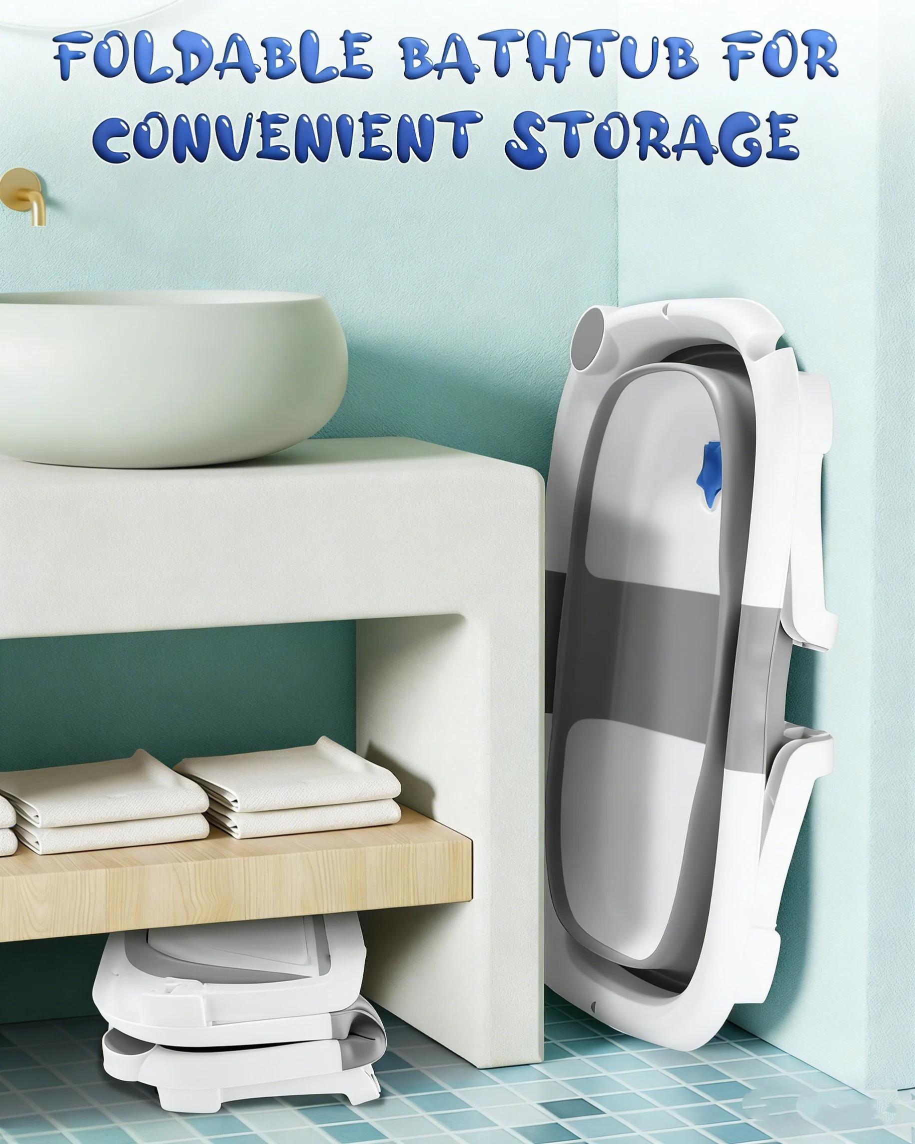 Baignoire Bébé Pliable Économie D'espace Pour Nouveau-nés - Rose/Gris/Bleu