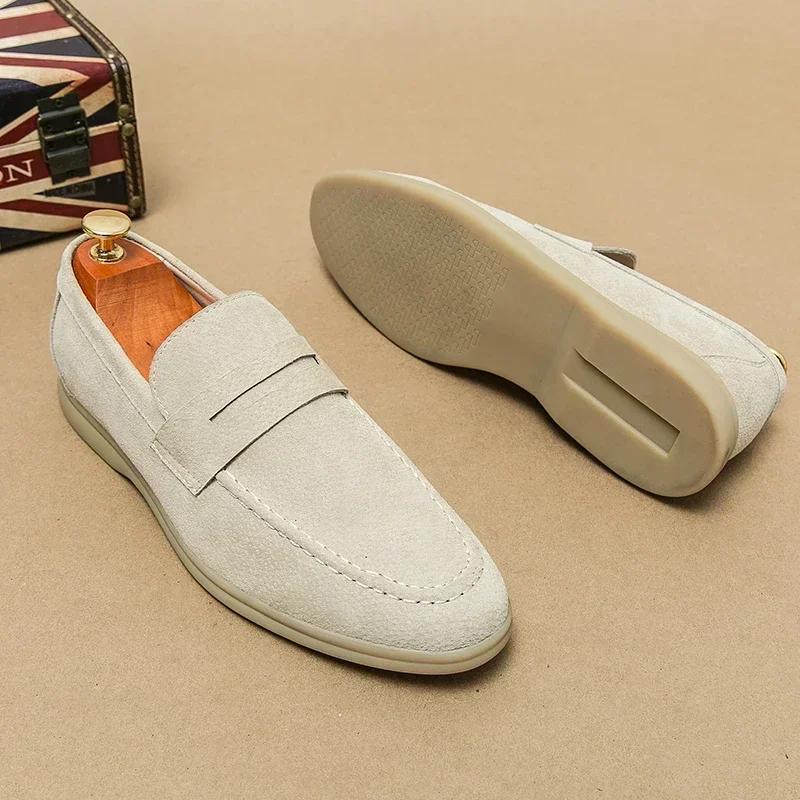 Chaussures décontractées en cuir véritable pour hommes, chaussures de conduite en daim, marque de lu