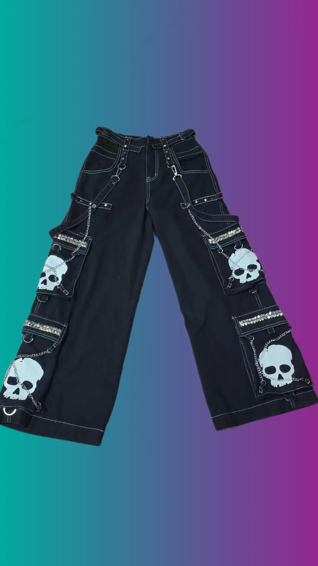 Jean à jambes larges pour hommes, marque de mode de rue, Design Skull Bone, style rétro Harajuku, pa